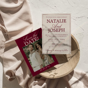 Save The Date Chic Bourgogne Crème Vieille Fortune Photo Mariage