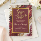 Save The Date Chic Bourgogne Or Agate Marbre Mariage Moderne