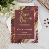 Save The Date Chic Bourgogne Or Agate Marbre Mariage Moderne