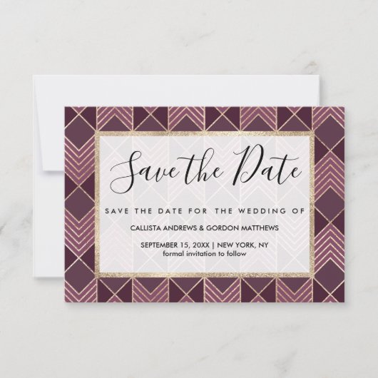 Save The Date Chic Bourgogne or Arrowhead Chevron géométrique (Devant)