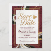 Save The Date Chic Burgundy Gold Agate Marble Modern Wedding (Devant)