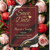 Save The Date Chic Burgundy Gold Agate Marble Modern Wedding 