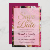 Save The Date Chic Burgundy Gold Agate Marble Modern Wedding (Devant / Derrière)
