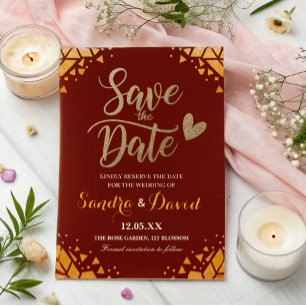 Save The Date Chic Burgundy Gold parties scintillant Moderne Mar