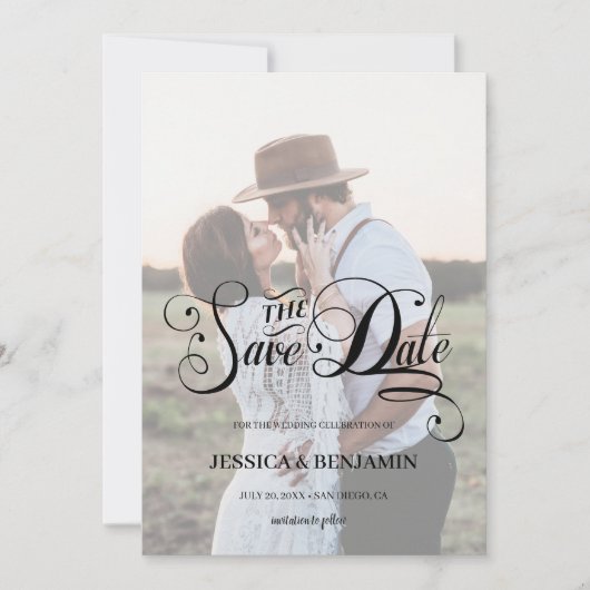 Save The Date Chic Calligraphie Effet Vélin Faux Photo Mariage (Devant)
