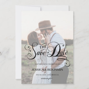 Save The Date Chic Calligraphie Effet Vélin Faux Photo Mariage