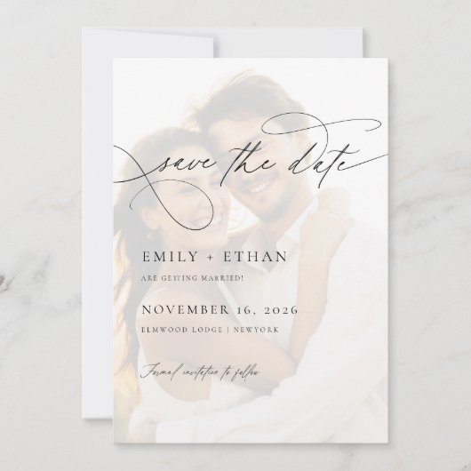 Save The Date Chic Calligraphie Script superposition Mariage pho (Devant)