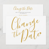 Save The Date Chic Changement de Date Écriture Dorée Reportée (Devant / Derrière)