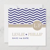 Save The Date Chic Chevron Monogram Enregistrer la date | marine (Devant)