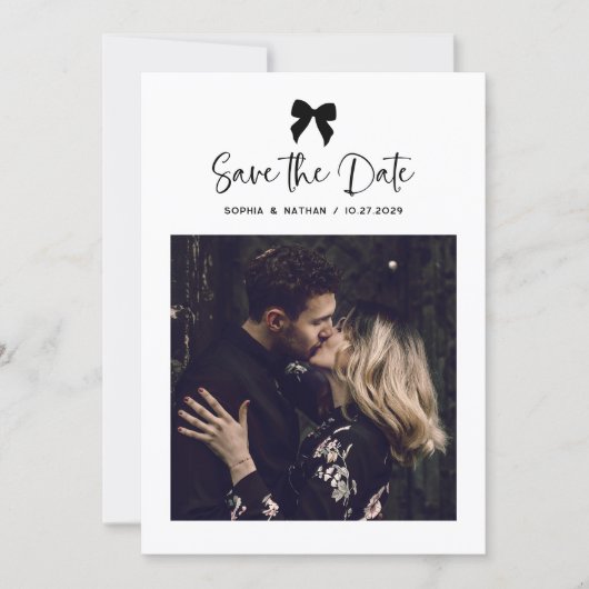 Save The Date Chic Coquette Bow Multi Photo Grid | Mariage (Devant)