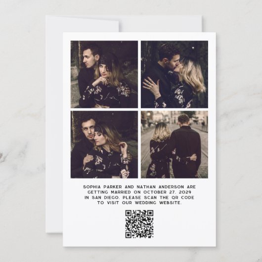 Save The Date Chic Coquette Bow Multi Photo Grid | Mariage (Dos)