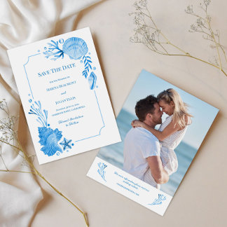 Save The Date Chic Côtier Bleu Marin Coquillages & Étoiles de Me