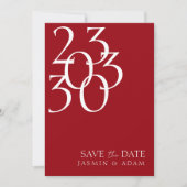 Save The Date Chic Crimson Rouge Blanc Minimal Mariage de typogr (Devant)