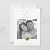 Save The Date Chic Dark Green & Gold Heart Photo Couple Mariage (Devant)