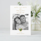 Save The Date Chic Dark Green & Gold Heart Photo Couple Mariage (Debout devant)