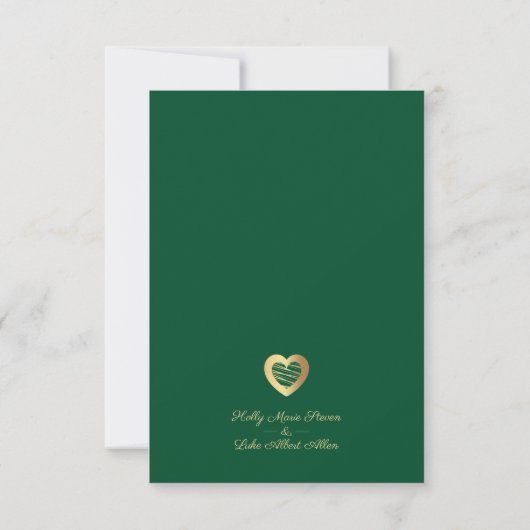 Save The Date Chic Dark Green & Gold Heart Photo Couple Mariage (Dos)