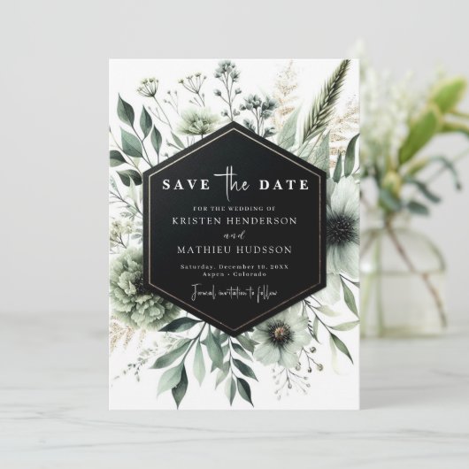 Save The Date Chic Earthy Aquarelle Sage Mariage vert (Debout devant)