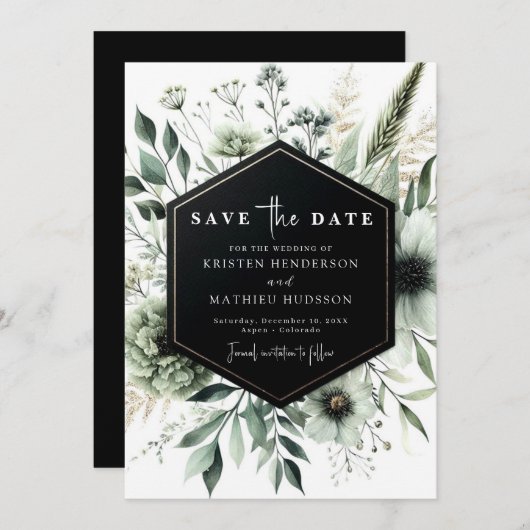 Save The Date Chic Earthy Aquarelle Sage Mariage vert (Devant / Derrière)