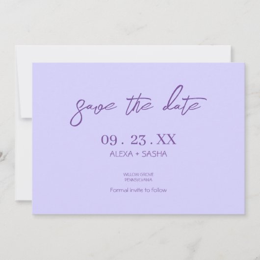 Save The Date Chic Élégant Lavande Violette (Devant)