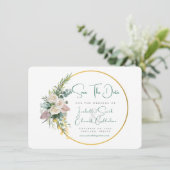 Save The Date Chic Emerald Green Aquarelle Or & Cadre Floral (Debout devant)
