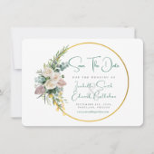 Save The Date Chic Emerald Green Aquarelle Or & Cadre Floral (Devant)