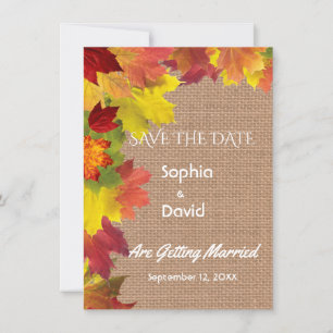 Save The Date Chic Feuilles d'Automne Toile de Jute Mariage ÉVÉN
