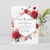 Save The Date Chic Fleurs Aquarelles Mariage rouge Crimson (Debout devant)