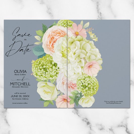 Save The Date Chic Floral Dusty Blue Mariage