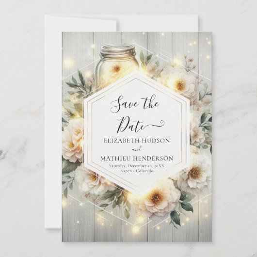 Save The Date Chic Florals Mason Jar Mariage (Devant)