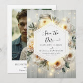 Save The Date Chic Florals Mason Jar Mariage (Devant / Derrière)