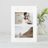 Save The Date Chic Gold 2 Photos Ornament Sophisticated Wedding (Debout devant)