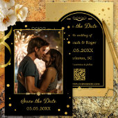Save The Date Chic Gold Black Confetti Photo Enregistrer la date