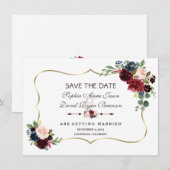 Save The Date Chic Gold Navy Blue Merlot Floral Enregistrer La D (Devant / Derrière)