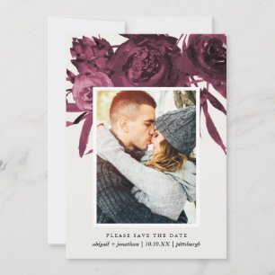Save The Date Chic Grey et Bourgogne Photo florale Enregistrer l