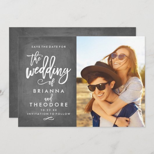 Save The Date Chic Hand Lettré Tableau noir Enregistrer La Date (Devant / Derrière)