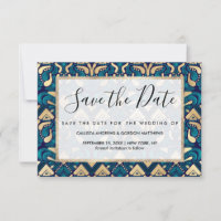 Chic Hipster Gold Emerald Blue Tribal Artsy Damask