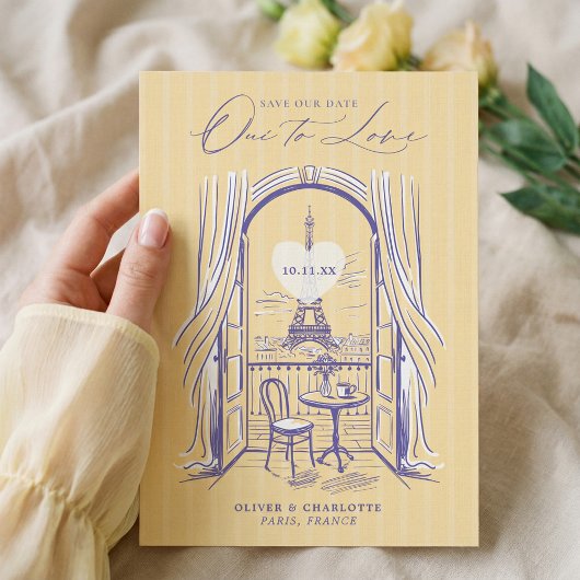 Save The Date Chic La Dolce Vita Dessin à la main Tour Eiffel Pa
