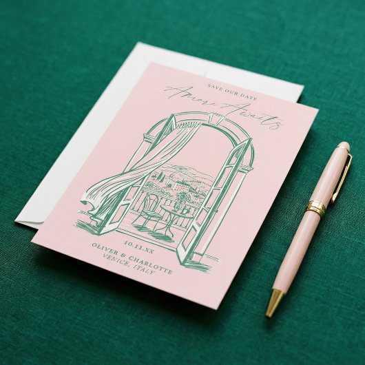 Save The Date Chic La Dolce Vita Hand Doodle Sketch Venice Italy