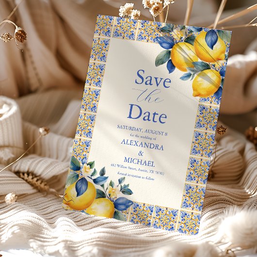 Save The Date Chic Lemon Floral Verdure Mariage méditerranéen