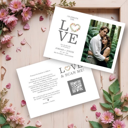 Save The Date Chic Love Quote Pink Floral Heart-Shape Wreath