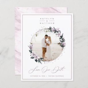 Save The Date Chic Magnolia Floral & Mauve Cercle encadré photo