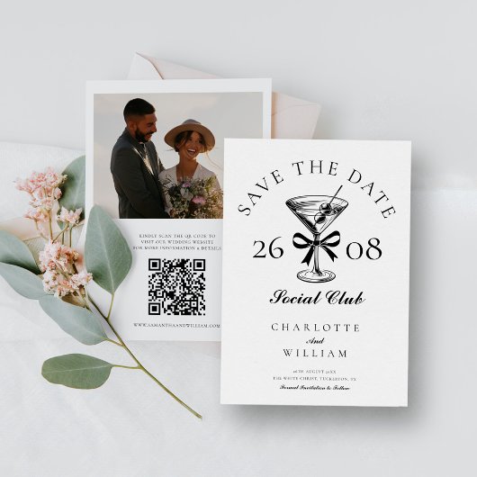 Save The Date Chic Main Drawn Martini Retro