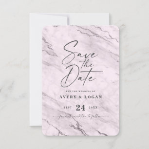 Save The Date Chic marbre rose mauve avec huile violette Détails