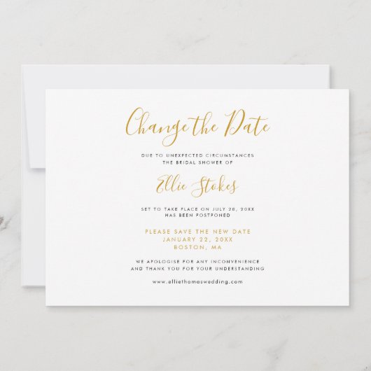 Save The Date Chic mariage or écriture changer la date (Dos)