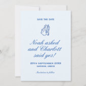 Save The Date Chic Mariage Romantique Classique Bleu Clair Côté (Devant)