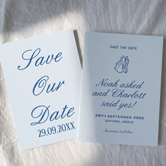 Save The Date Chic Mariage Romantique Classique Bleu Clair Côté