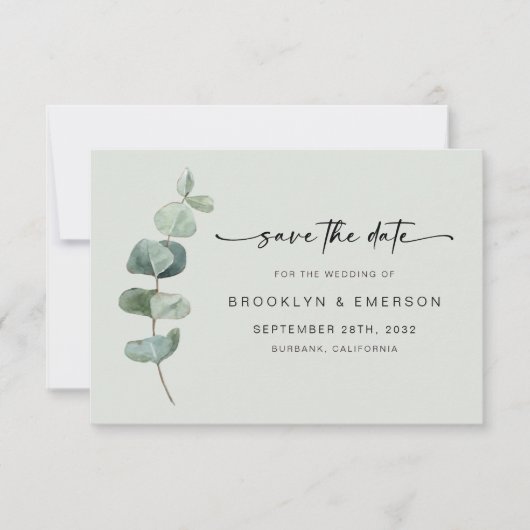 Save The Date Chic Mariage vert Eucalyptus (Devant)