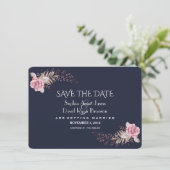 Save The Date Chic Marine Bleu Maroon Boho Floral Enregistrer La (Debout devant)