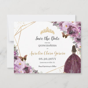 Save The Date Chic Mauve Plum violet Floral Tiara Quinceañera