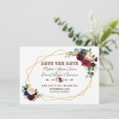 Save The Date ChIc Merlot Navy Blue Floral Gold Frame (Debout devant)